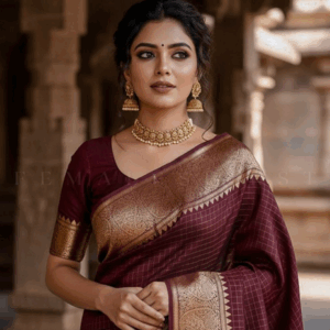 Crimson Temple Border Silk Saree