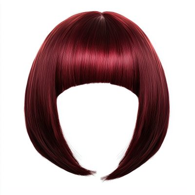 A stylish bob wig for women, with an angled cut and rich burgundy hue, isolated on a white background, Di-Cut PNG style --ar 1:1 --quality 2 --stylize 50 --v 6.1 Job ID: ca4f2fad-3fcb-4951-bd2b-171c7245841c